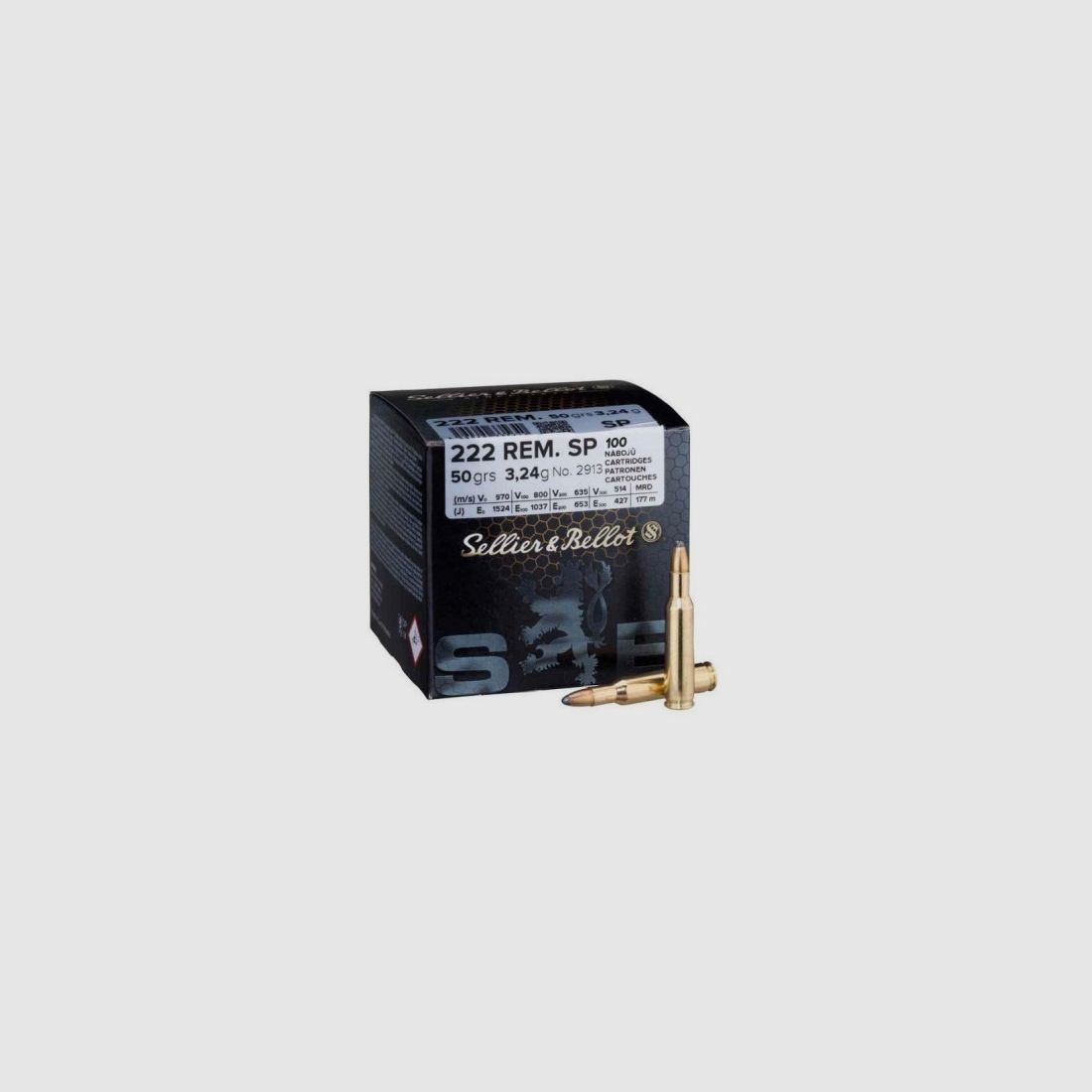 BOX MIT 100 PATRONEN SELLIER BELLOT CAL.222REM SP 50GRS