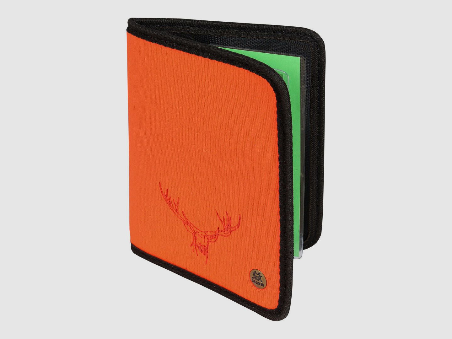 AKAH hunting license case neoprene orange deer motif
