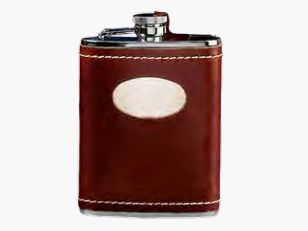 Fritzmann cognac bottle stainless steel bottle with leather cover, natural leather, with monogram disc 180ml
