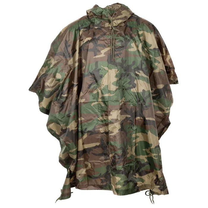 Lekki poncho przeciwdeszczowy (300g), woodland, materiał rip-stop, jeden rozmiar (223x144cm)