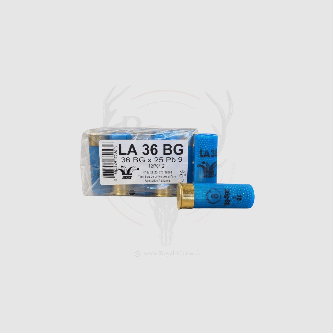 25 Patronen LA 36 BG Kal.12/70 Blau Transparent JOCKER
