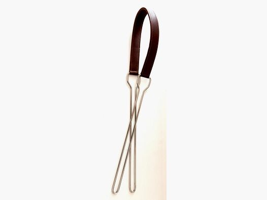 Tauben- und Fasanenhalter aus Leder und Stahl.