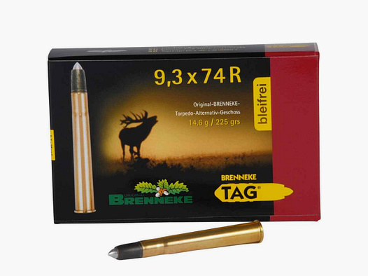 9.3x74 R TAG lead-free 14.6g/225grs. Brenneke
