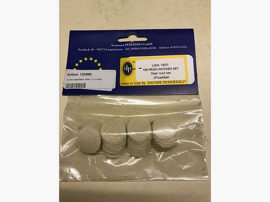 Schusspflaster Vorderlader Kal. .31-.33 Ø 20mm Stärke 0,42mm oder 0,017inch Pedersoli