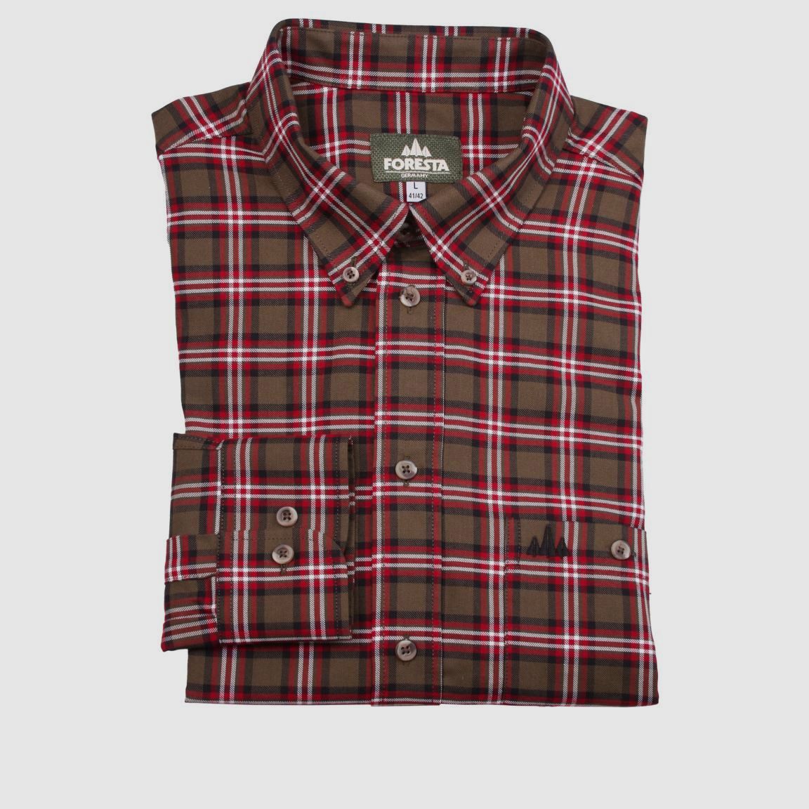 Foresta Karo Button Down Herrenhemd Rot/Oliv - S