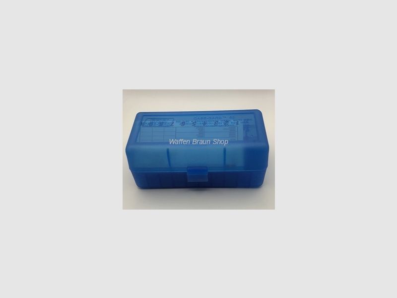 MTM ammunition box with hinged lid 50RDS .223/.270/.460/.500 Transparent Blue