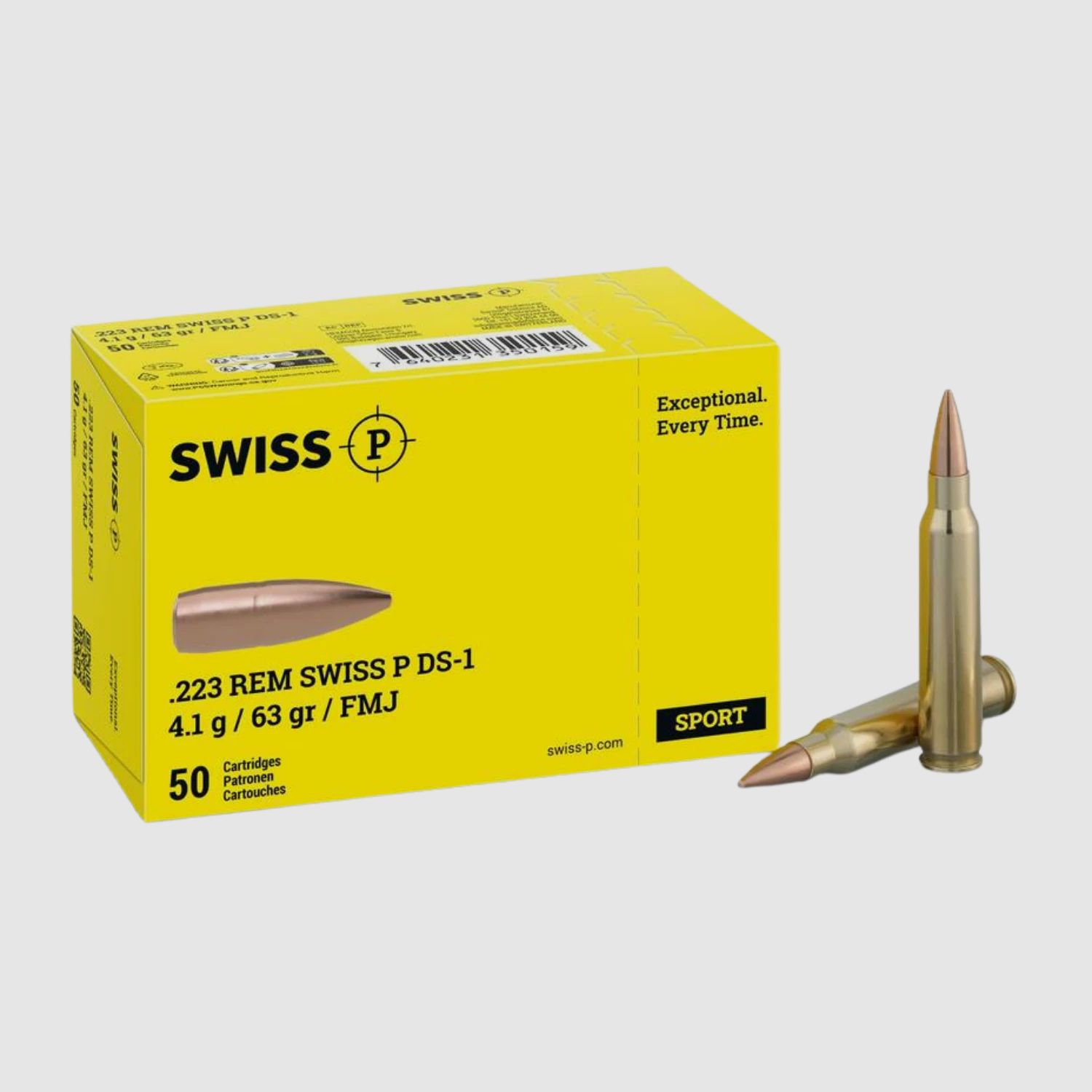 Cartucce per fucile Swiss P .223 Rem. palla intera 63gr.