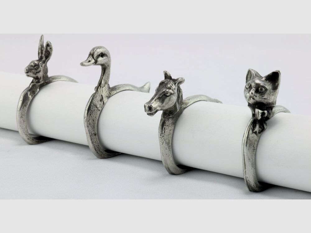 Lovergreen Accessoires Motiv Set mit 4 Servietten-Ringen (Hase, Ente, Pferd, Katze)