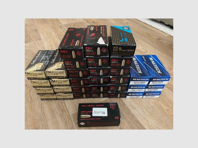 Hülsen 9mm Luger Geco , MagTech , Norma , S&B - 1650 Stück mit Original-Schachteln