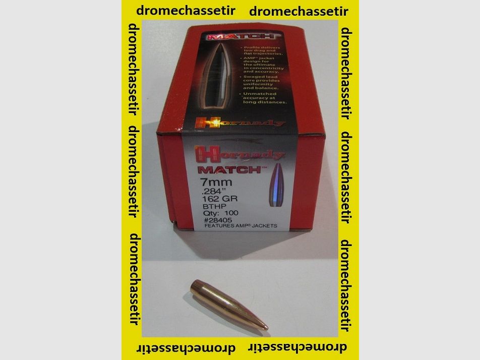 boite de 100 ogives Hornady, cal 7mm (0.284), BTHP 162 Grains, ref 28405