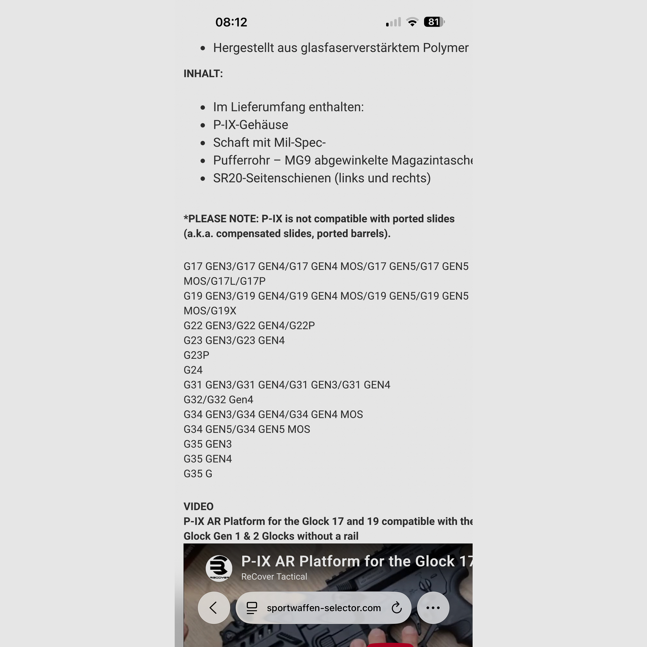 Glock Anschlagschaft Recover  P-IX+ Basiskit mit Schaft Glock