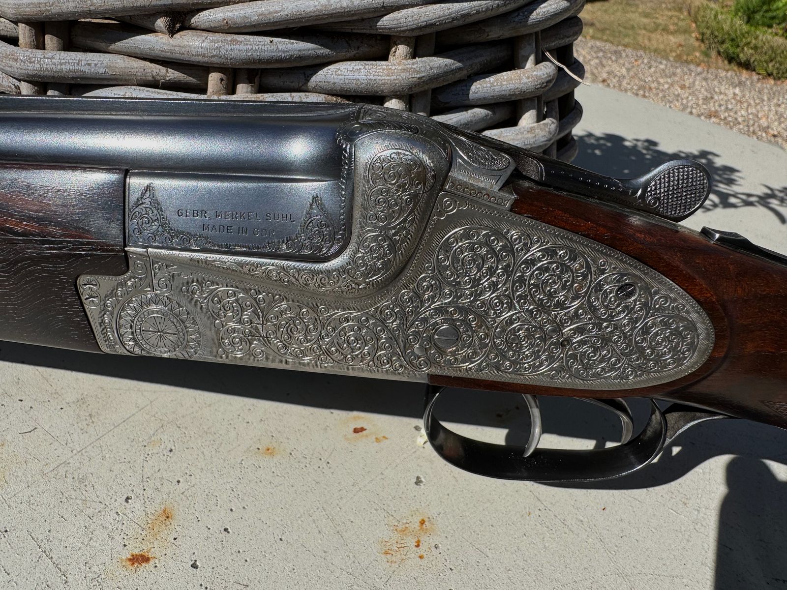 Merkel chef-d'œuvre verrou latéral fusil de chasse, fusil à deux canons et carabine 203E calibre 12/70 .30R Blaser & 9,3x74R