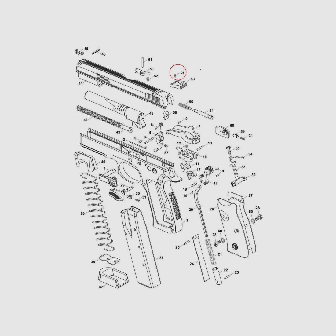 Ceská Zbrojovka kunststofbuffer voor geleidestang CZ75 SP01 - origineel onderdeel