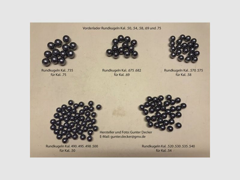 Rundkugeln Kaliber .570 14,48mm sowie .575 14,60mm für Vorderlader Gewehre Pistolen Kal. .58