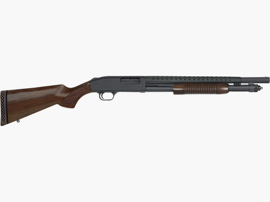 Mossberg – Pumpflinte 590 / Retrograde / Kal. 12/76 / 18.5 / 7-Sch / Holzschaft / Hitzeschild