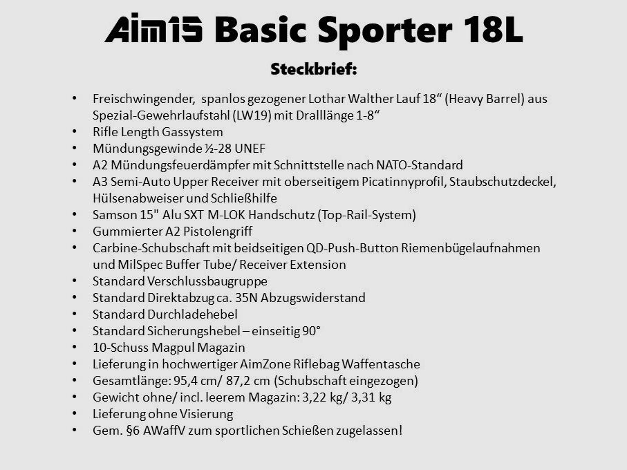 AimZone Ha.Büchse .223Rem AimZone Aim15 Basic Sporter 18L System AR-15, 18" Lauf/ M-LOK Handschutz