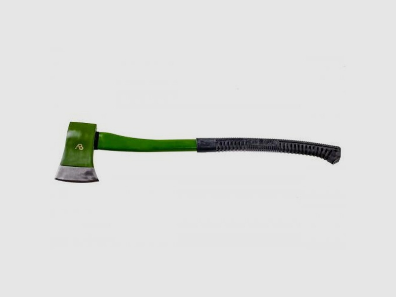 Axt 70cm, Stahl, Fiberglasstiel, rutschfester Gummigriff, Grün / Schwarz - mit Scheide