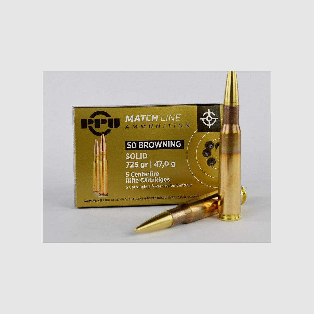 PPU .50 BMG (12,7 x 99) Match Line, 725 grs 1 Packung (5 Schuss á 9,98 €*)