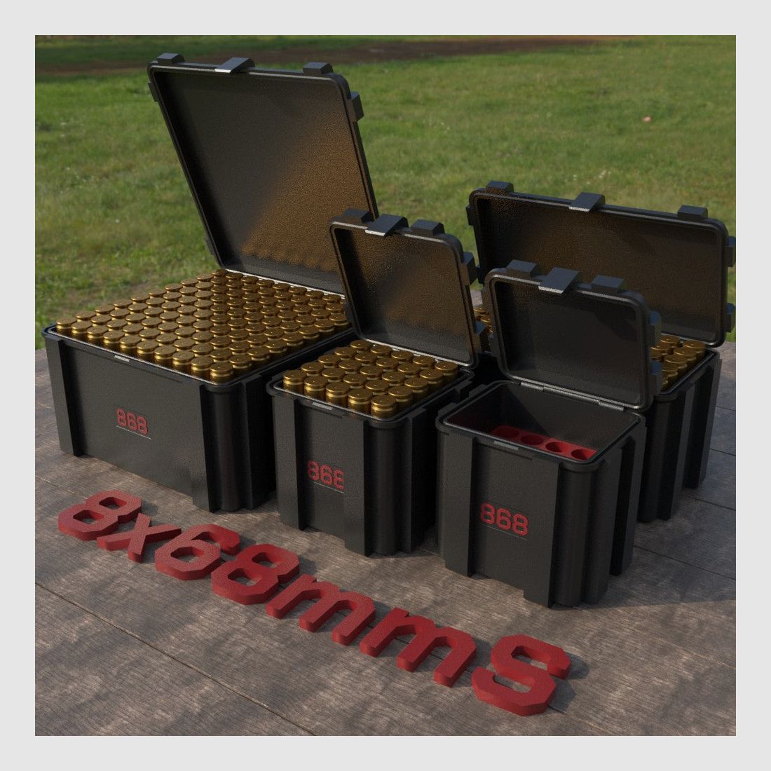 Filamelt munitiekist / Ammo Box 8x68mm S – patroonbox 'flipdeksel' – 20 / 25 / 50 / 100 ronden