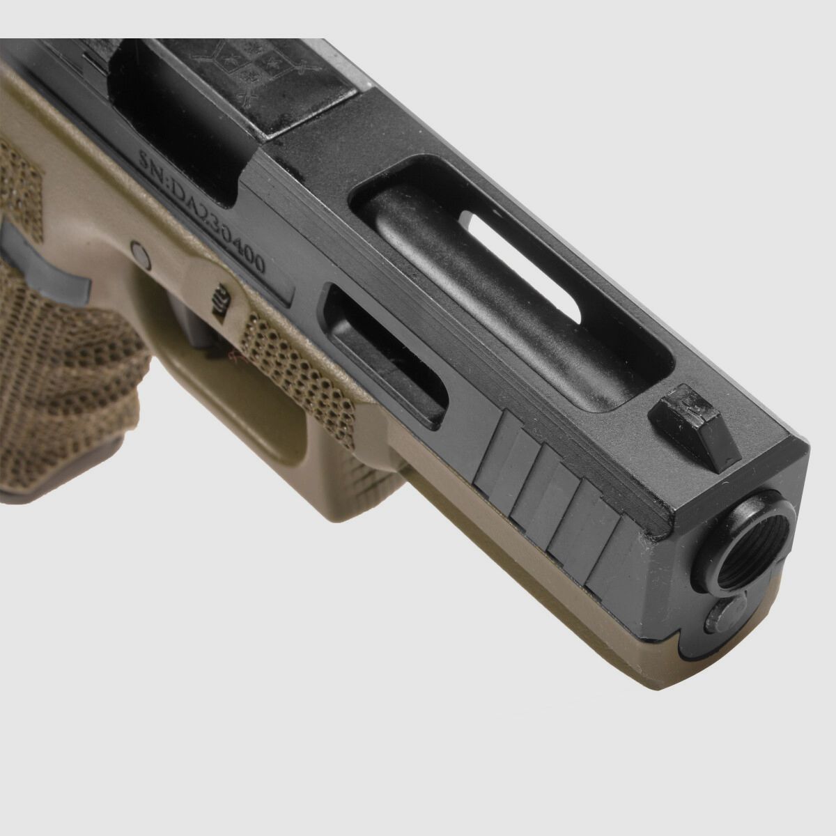 P02 GBB Airsoft Pistol with Grip Stippling in Olive | Delta Armory