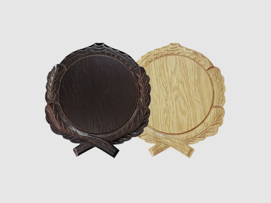 Carved oak wood board for boar weapons diameter 14 cm, dark