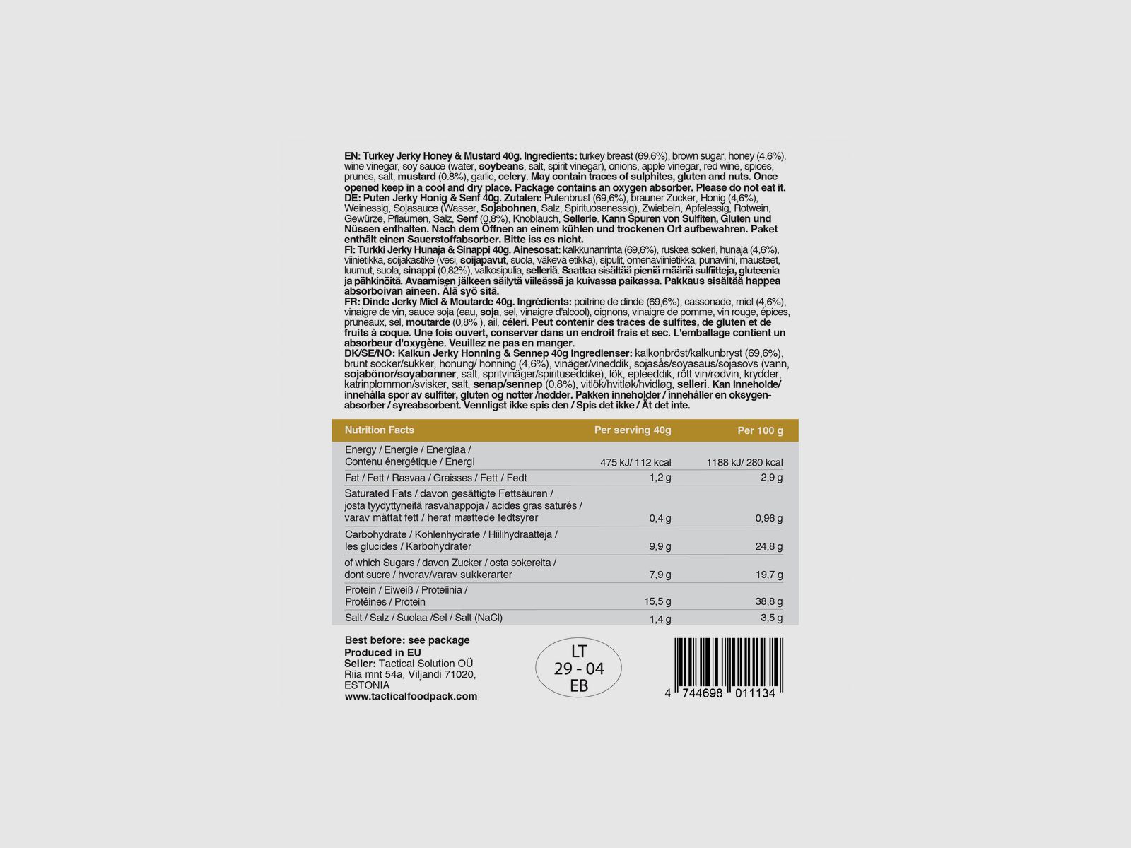 TACTICAL FOODPACK Turkey Jerky Honey & Mustard 40g