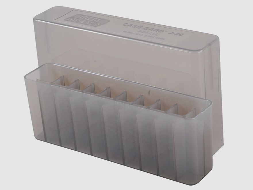 MTM scatola per cartucce J-20-LLD-41 trasparente con coperchio per 20 cartucce 7mm Rem. Mag. - .338 Win. Mag.
