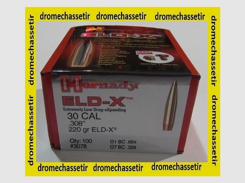 Box mit 100 Geschossen Hornady, Kal. 308, ELD-X, 220 grains, Ref. 3078