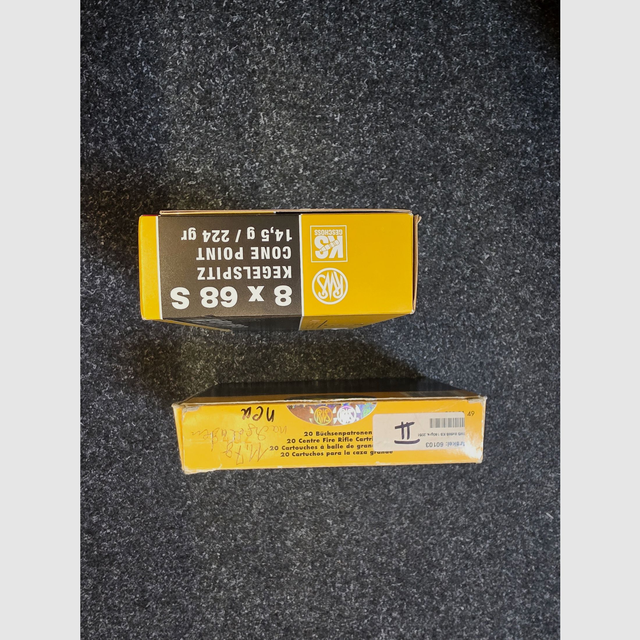 150 rounds 8x68 S RWS cone point (11.7 g & 14.5 g)