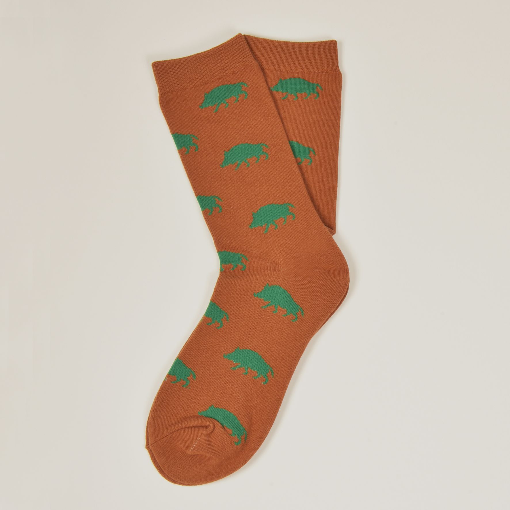 Chaussette marron – sanglier vert, image 1 sur 2