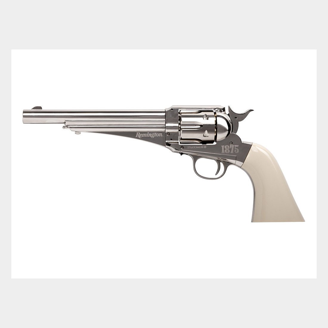 CO2 Revolver Crosman Remington 1875 Nickel Finish hochglanzpoliert Kaliber 4,5 mm BB und Diabolo (P18)