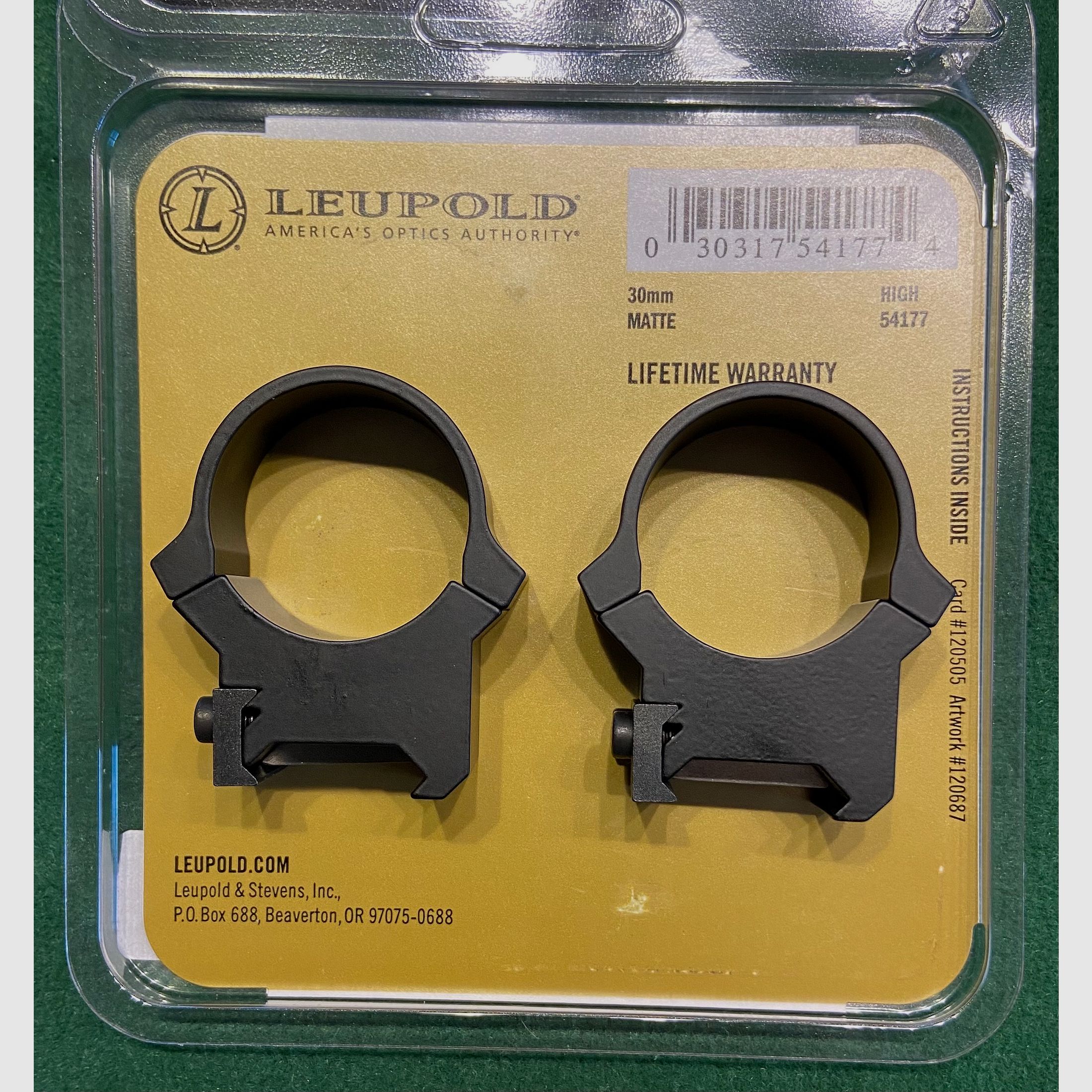 Leupold  Picatinny ANILLOS 30mm Alto (H=12,18mm) Acero, Mate