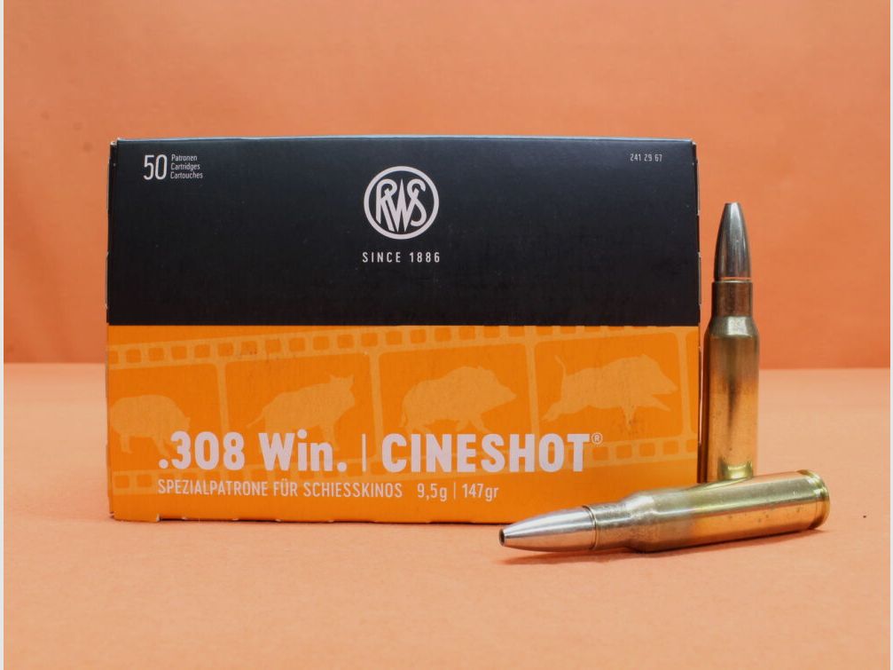 RWS cartridge .308Win RWS 147grs HP (2412967) box of 50 cartridges (Cineshot target bullet) GreenRange/ 9.5g hollow point target bullet