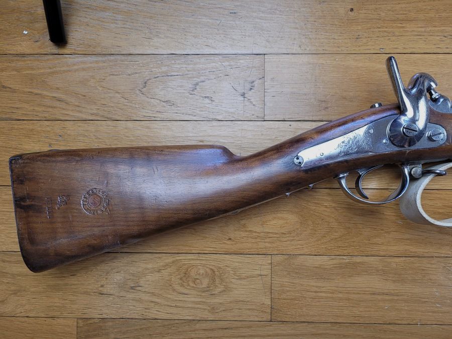 Très beau fusil modèle 1842 T (pas Tbis) – Manufacture Nationale de Tulle 1850 – baïonnette – bretelle – État excellent, image 3 sur 32