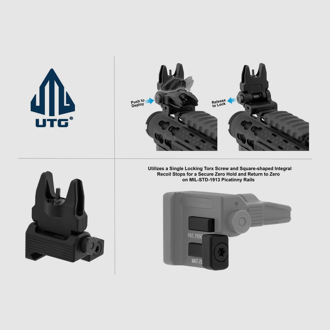 UTG Visierung vorne fĂĽr Sturmgewehr AR-15, fĂĽr Weaverschiene, federunterstĂĽtzt, posi lock