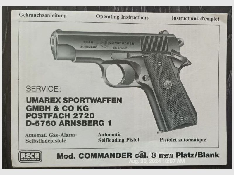 Reck Mod. Commander cal 8mm Bedienungsanleitung Handbuch