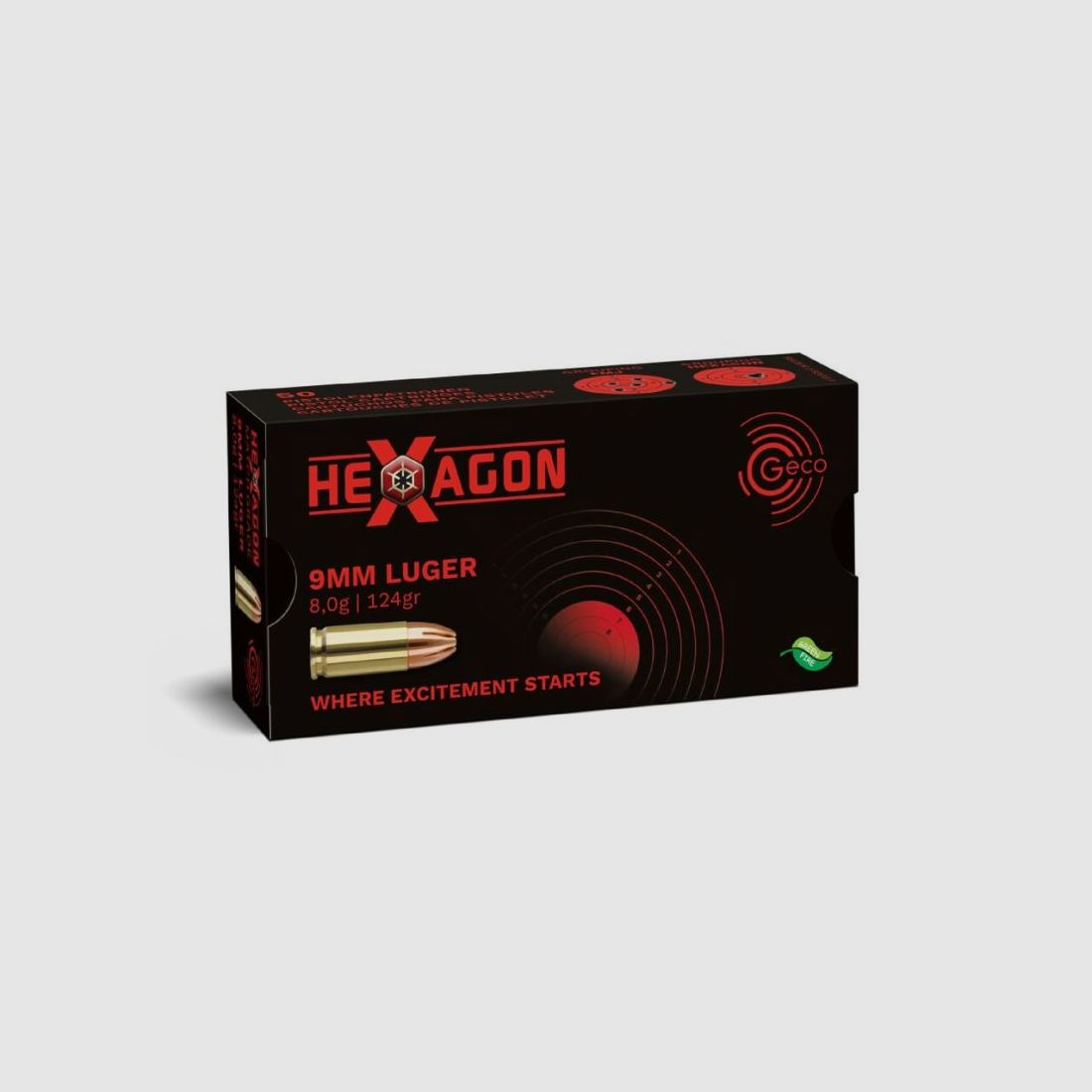 GECO 9 mm Luger Hexagon 8,0g/124gr - 50 Patronen