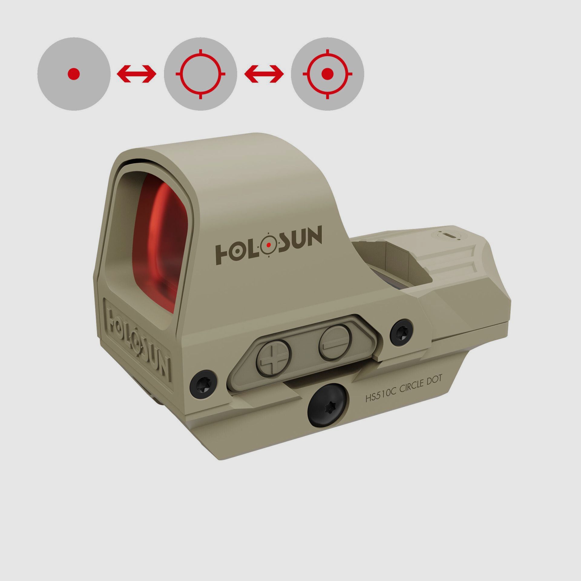 Holosun Reflexvisier HS510C-RD-FDE mit rotem Wechselabsehen: 2MOA Dot, 65MOA Circledot & 65MOA Circle, Bild 1 von 7