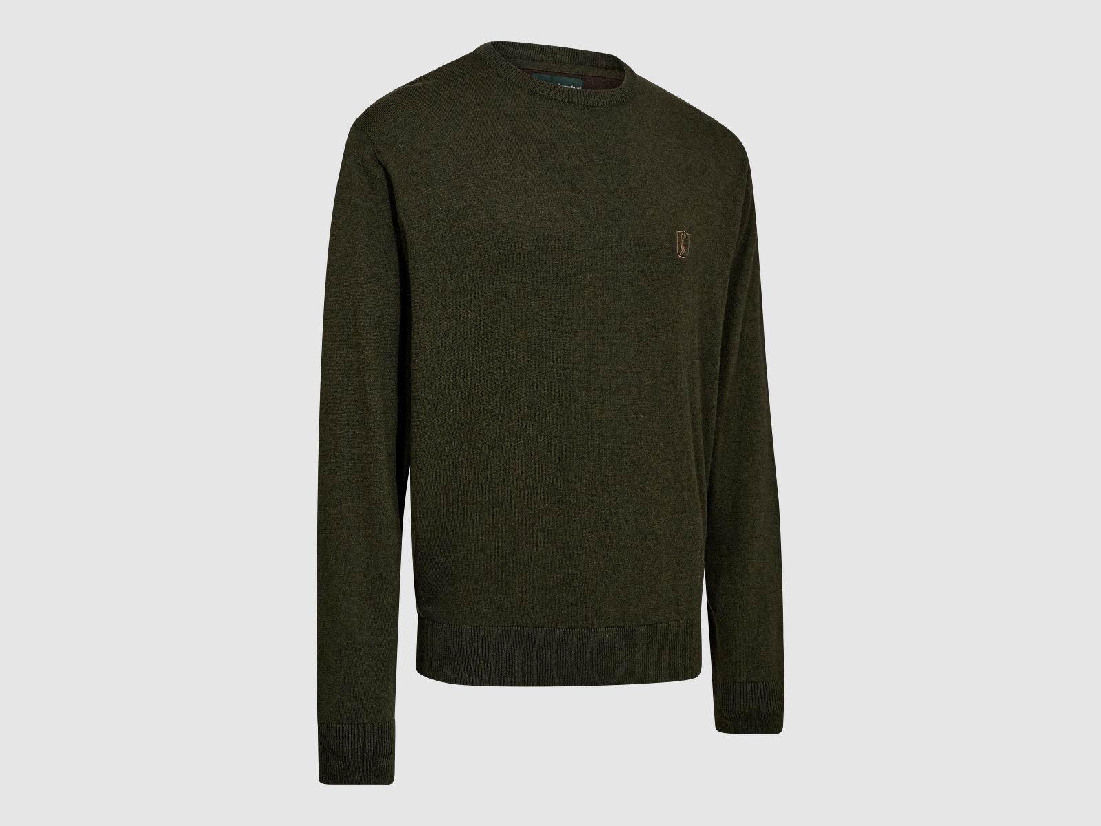 Harrington Strickpullover mit Rundhalsausschnitt - Forest Ember Melange – Größe: 2XL