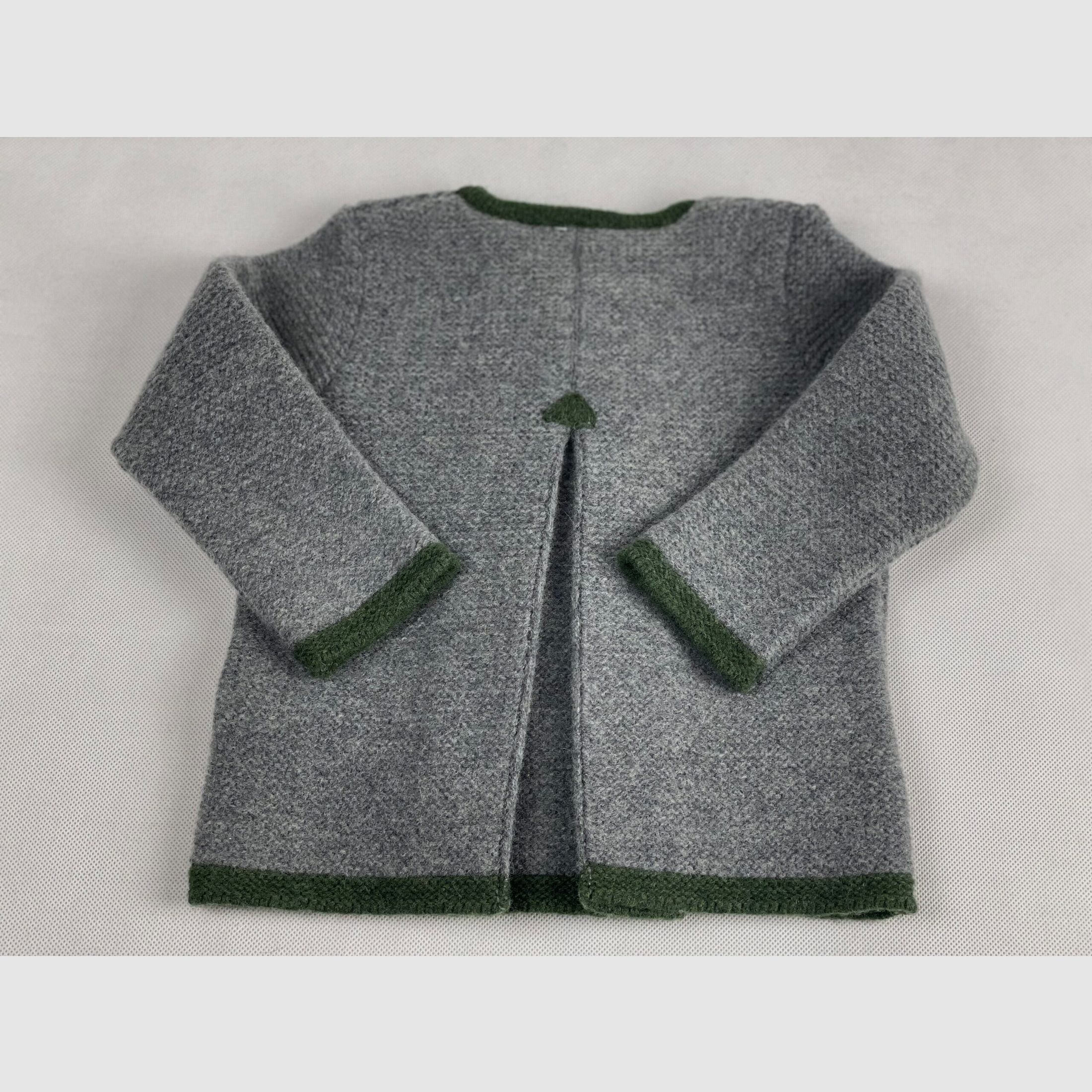 Kinder Strickjacke mit Falte Merinowolle in Grau/Grün, Bild 2 von 2