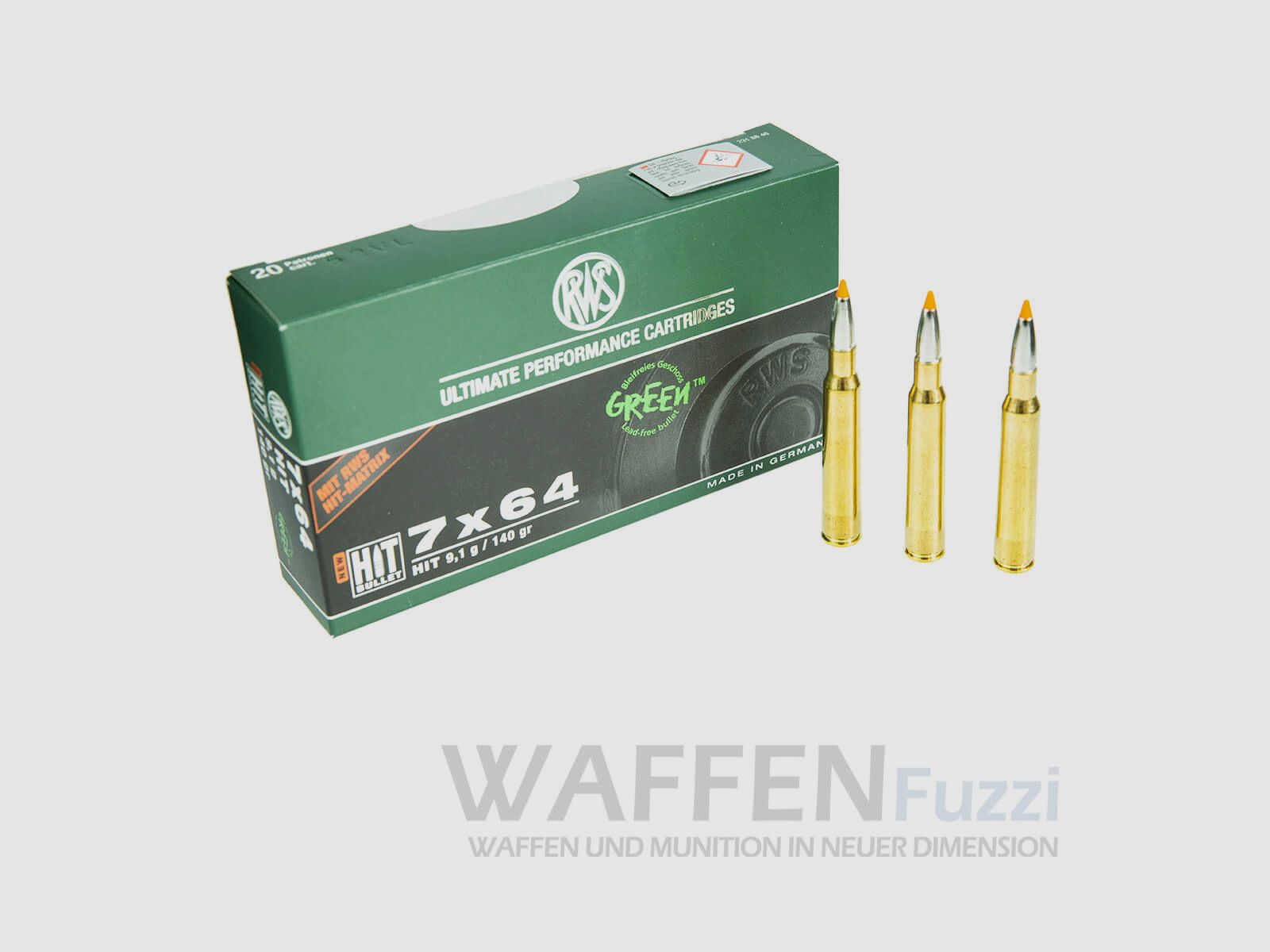 RWS calibre 7x64 HIT Green cartuchos de rifle sin plomo 140grs