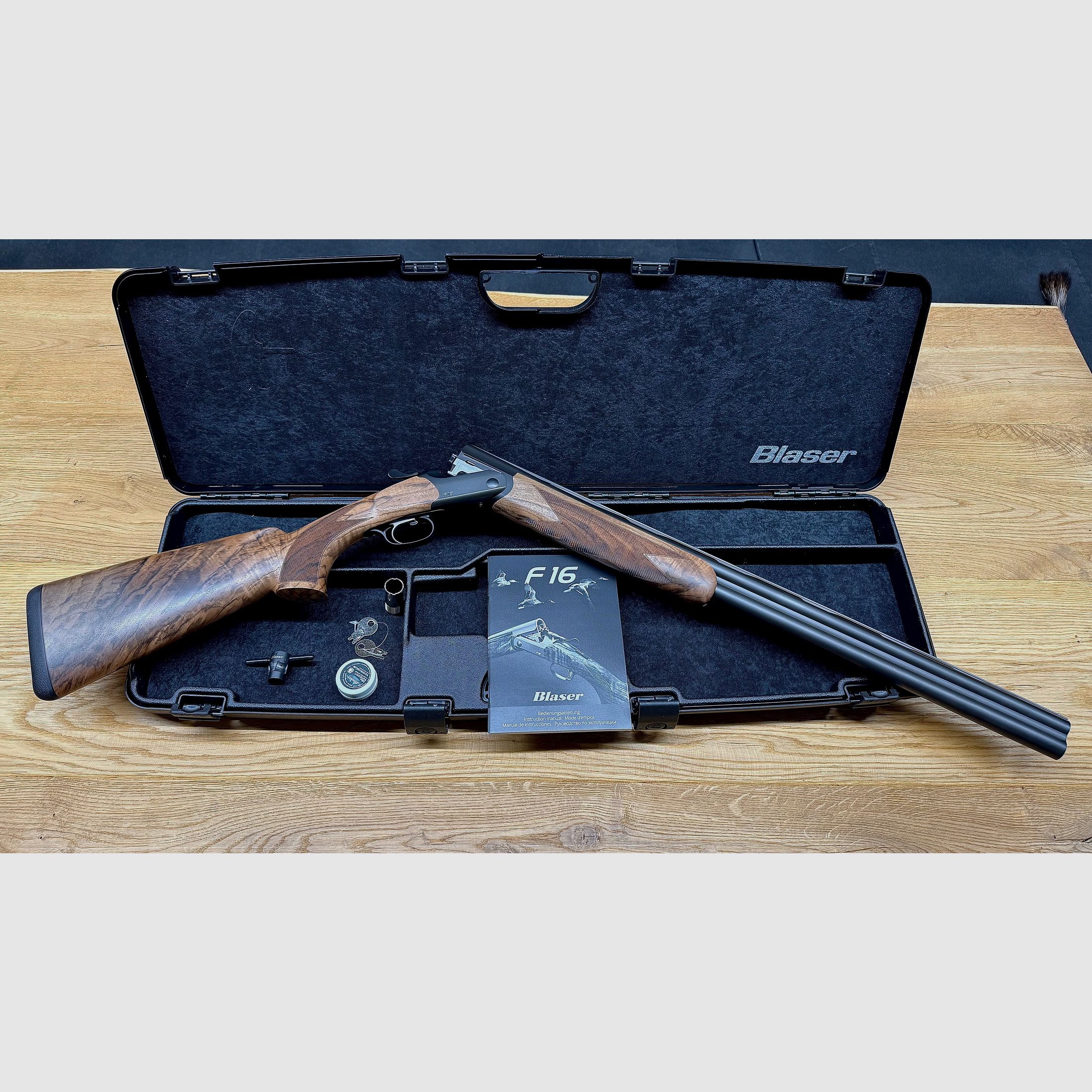 Bockdoppelflinte Blaser F16 Game / HK 7 / mattes Finish / 12/76 / Logo silber / Basküle stahlgrau / LL 71 cm