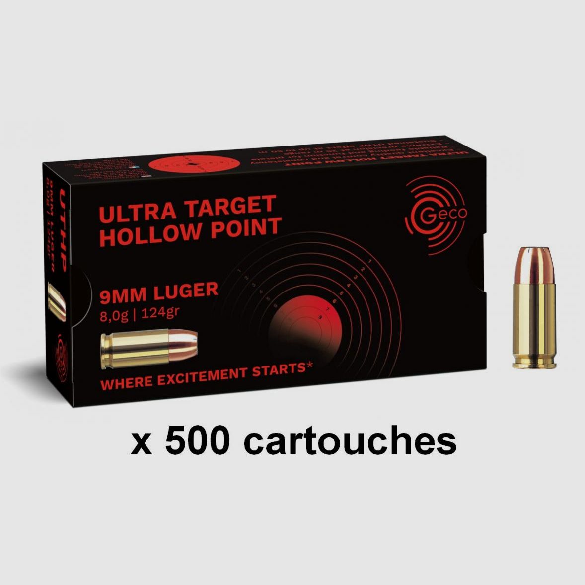 Munitions GECO cal.9mm PARA JHP Ultra Target Hollow Point 124 Gr x 500, image 1 sur 3