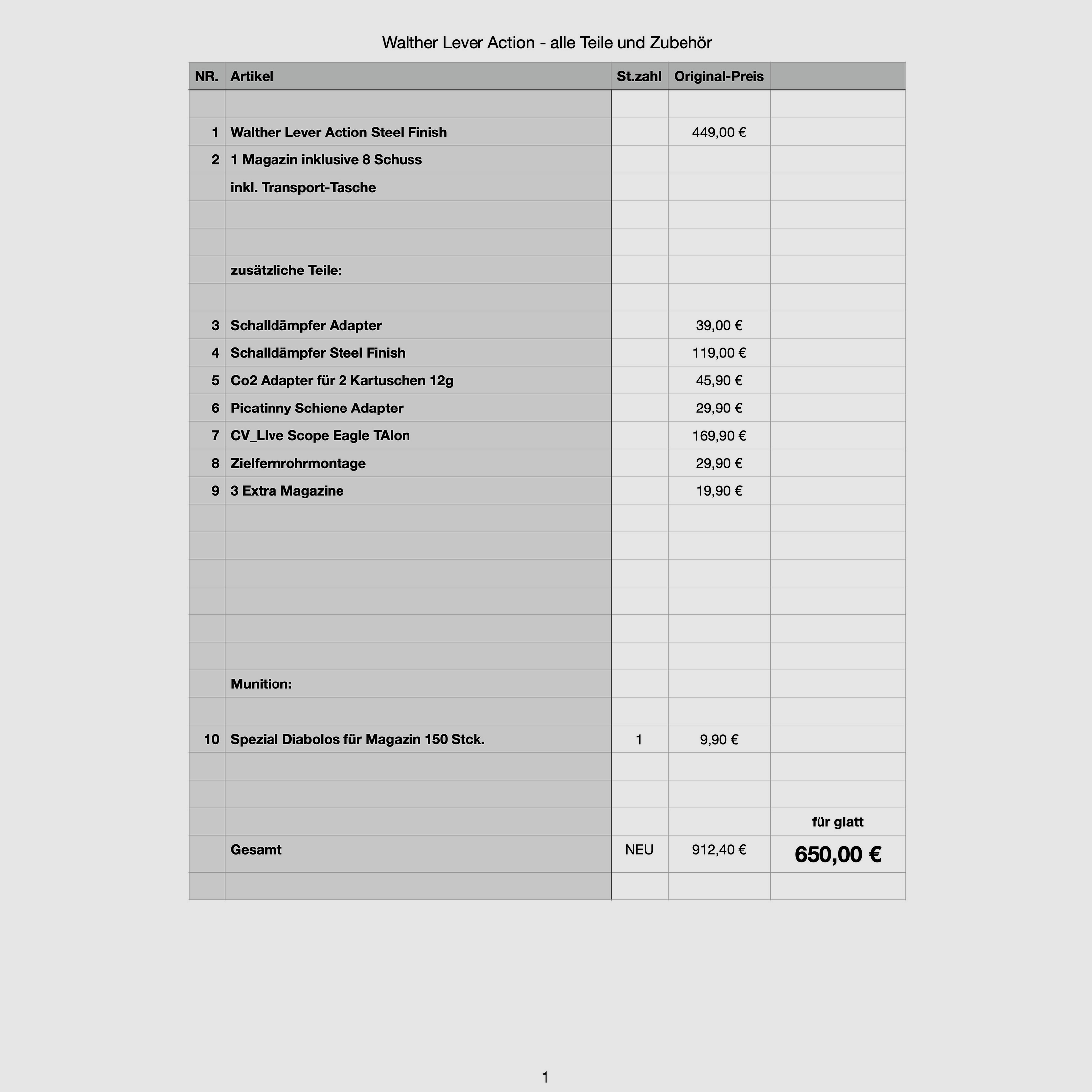 Walther Lever Action Steelfinish inkl. Schalldämpfer