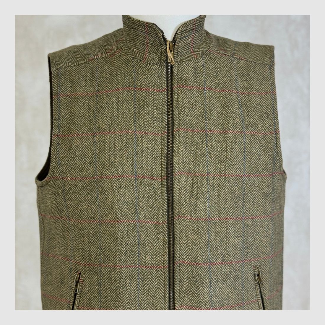 Gilet de chasse pour homme, tweed, kaki, doublure matelassée, image 2 sur 5