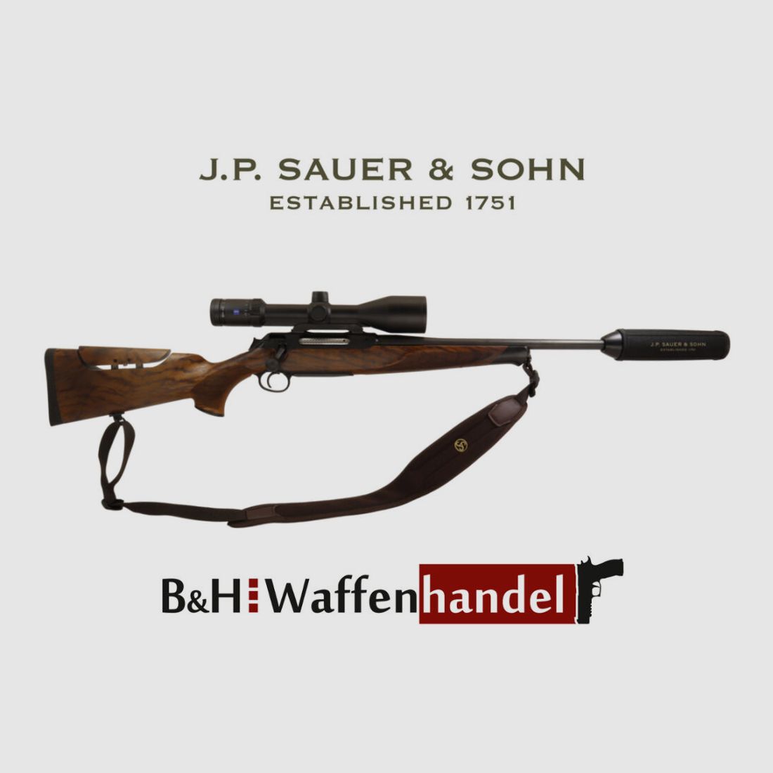 Sauer Komplettpaket:	 S 404 Select Ergo Lift Repetierer mit Handspannung Zeiss 2.5-15x56 Schalldämpfer Riemen Anschuss Koffer