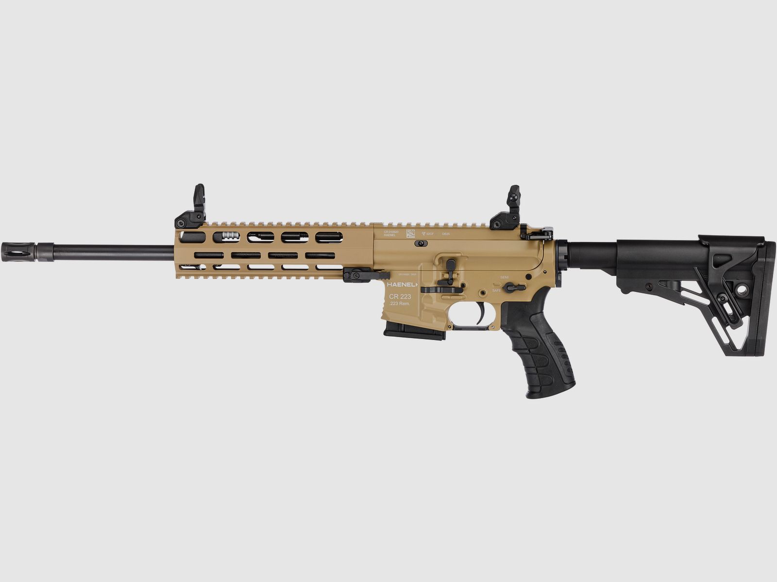 Haenel CR 223 M-LOK Handschutz Lauflänge 368 mm | Matchabzug | Handschutz kurz | Sandfarben | nicht sportlich zugelassen, Kal. .223 Rem.