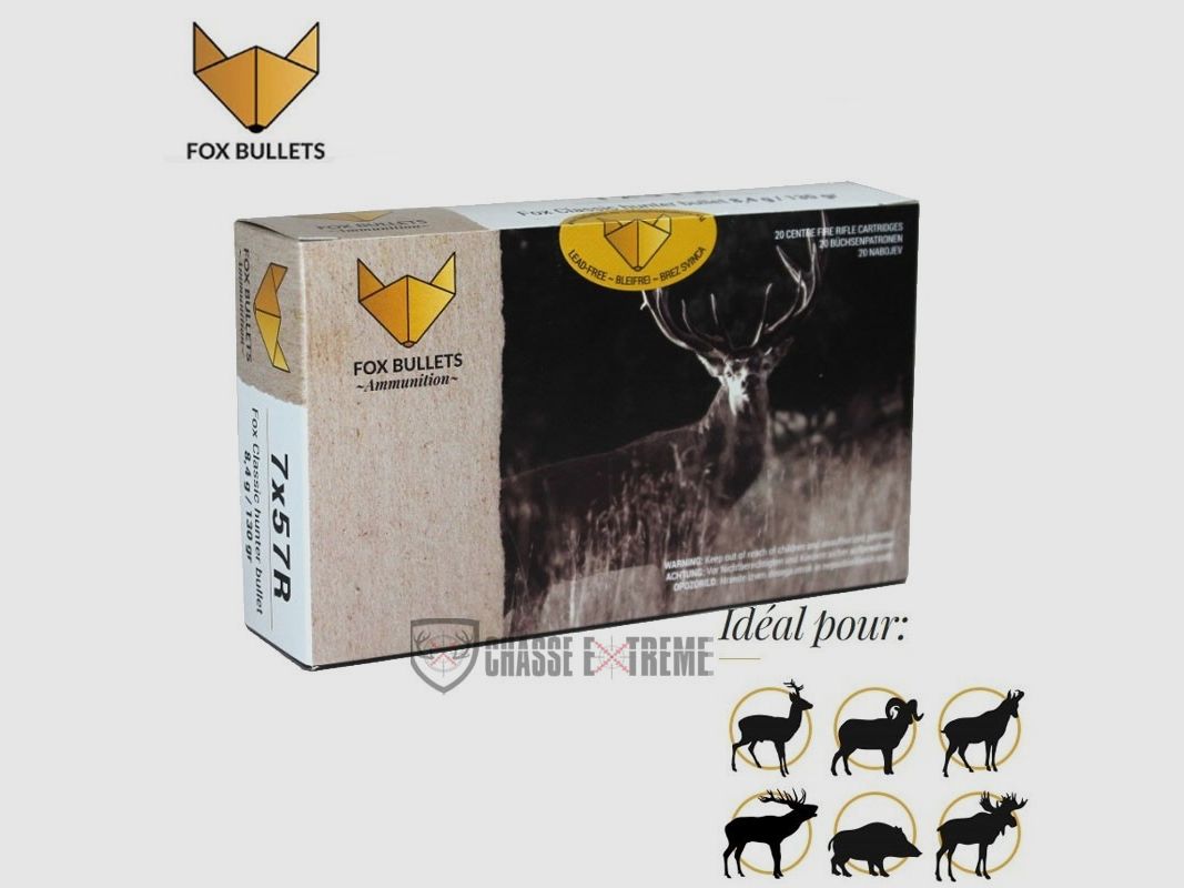 20 Cartouches FOX BULLETS Cal 7X57R 130Gr Fox Classic Hunter