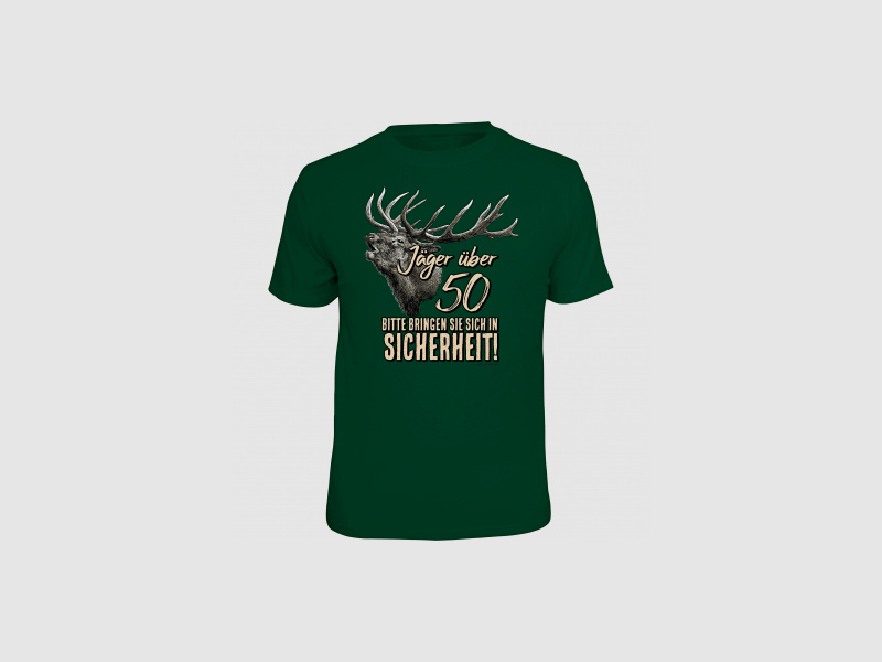 Frame-less heren T-shirt "Jager boven de 50..." | M