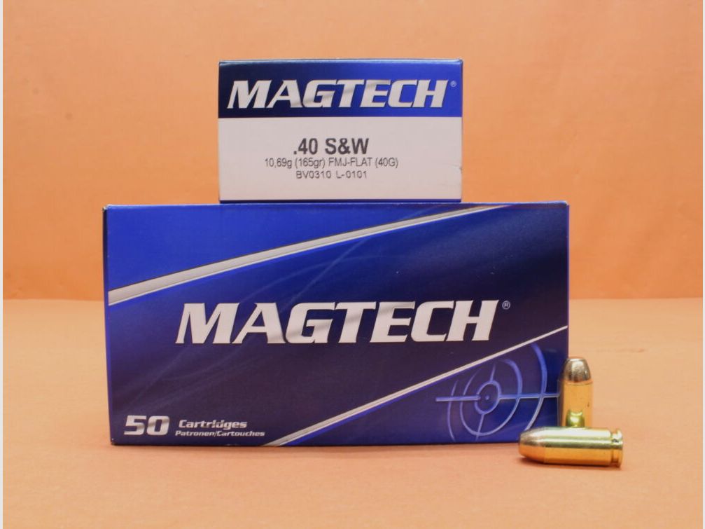 Magtech patroon .40S&W Magtech 165grs FMJ/ FMC-FLAT (40G) VE 50 patronen/ 10,69g volmantel-vlakke kop, afbeelding 1 van 2